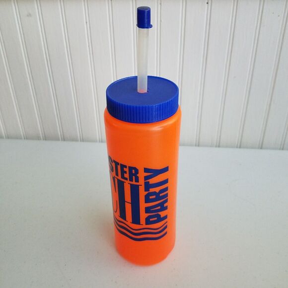 Vintage Blockbuster Beach Party Neon Orange Plastic Water Bottle 80s 90s RARE - Picture 2 of 4